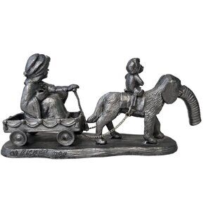 Vintage Michael Ricker 1984 Pewter Figurine Boy Riding dog Elephant Pulling Wago
